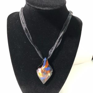 Blue & Gold Glitter Leaf Pendant